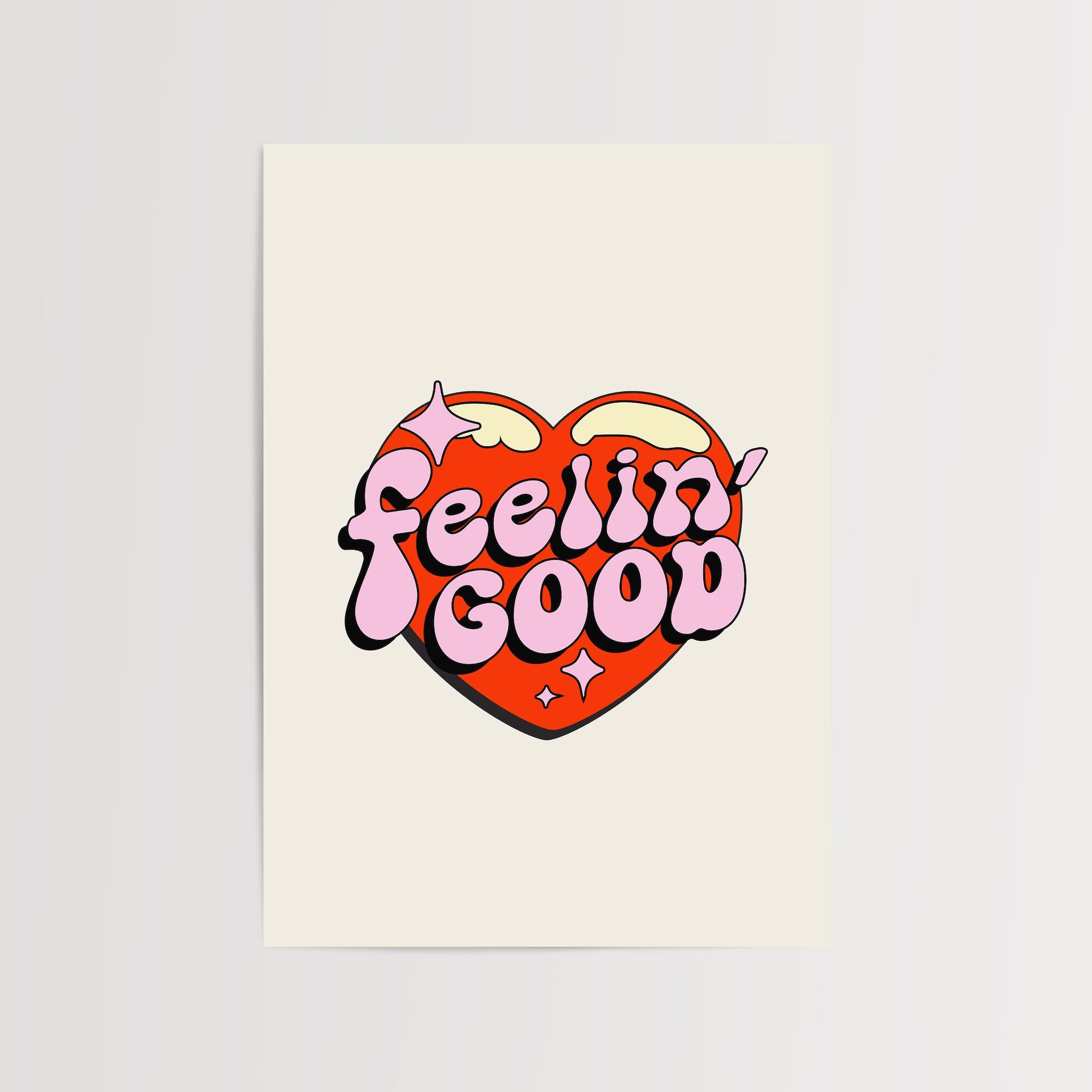 Feelin Good art print with retro heart design