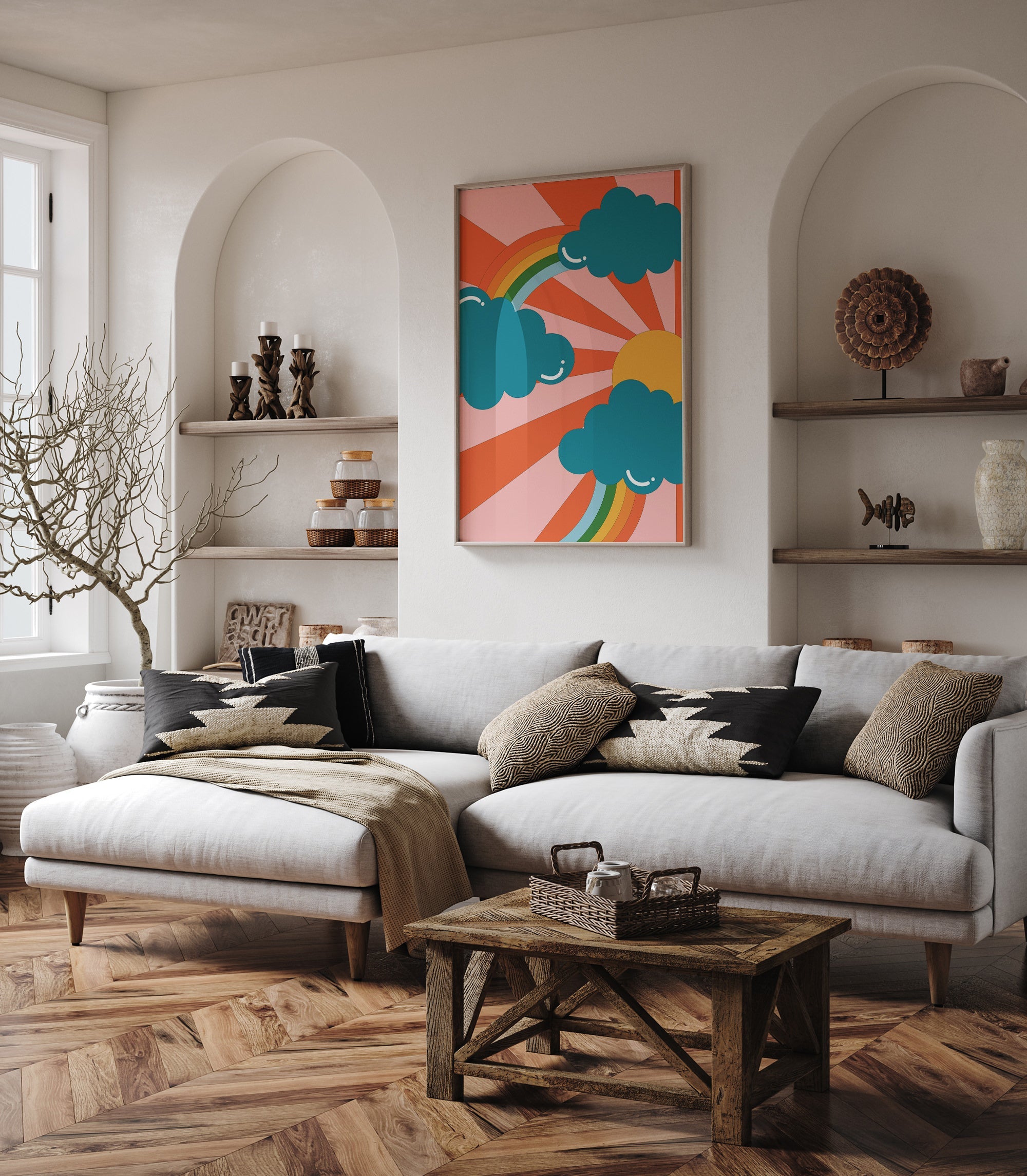 Groovy Sun and clouds The Poster Square