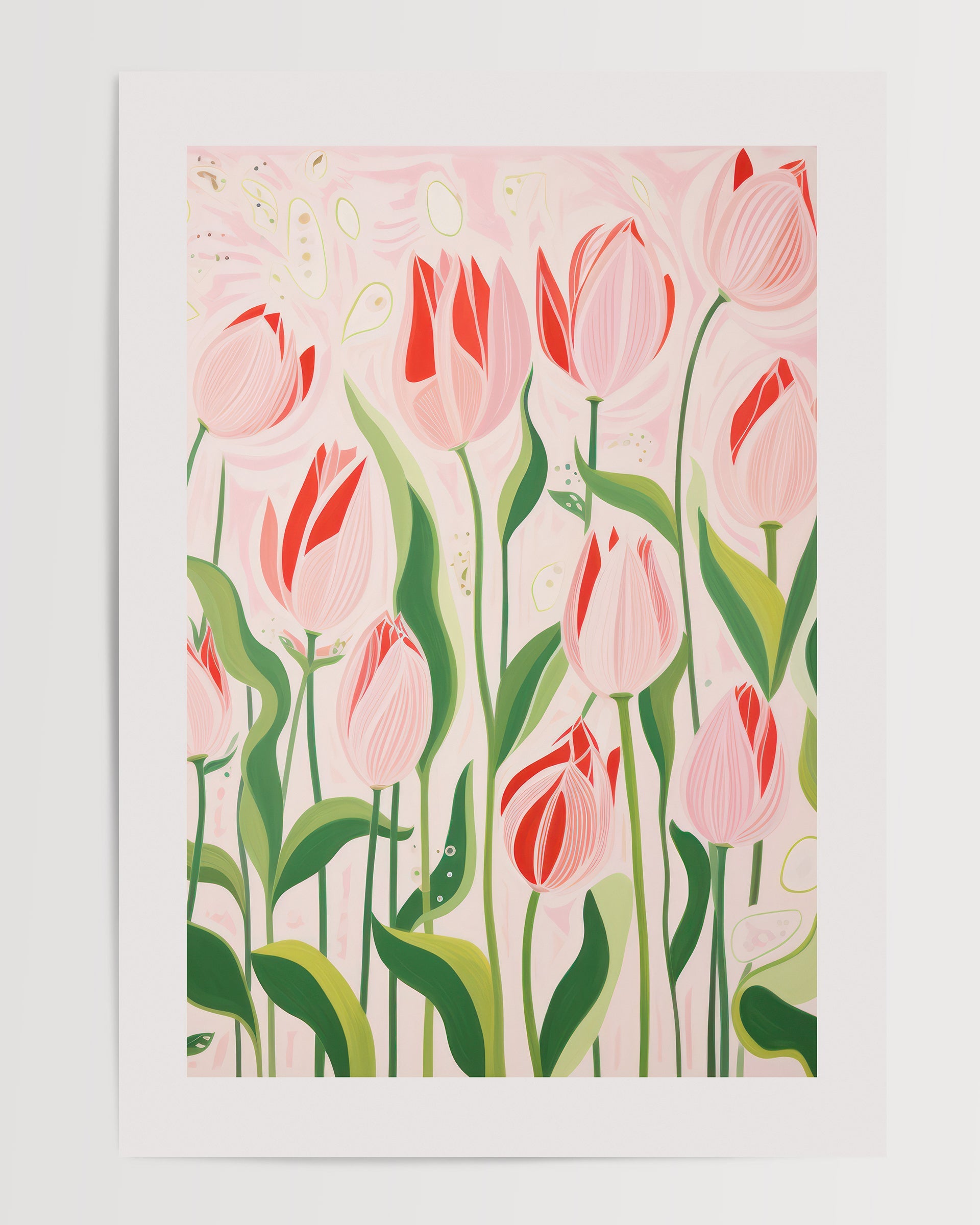 Pink and Green Tulips Painting The Poster Square